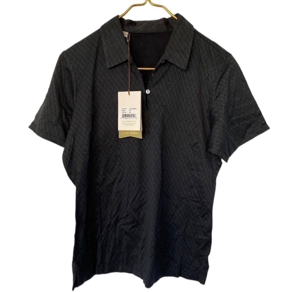 NWT Cutter & Buck Signature Collection Black Textured Athletic Polo Shirt Medium